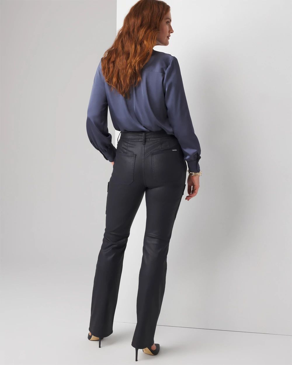 High-Rise Coated Cargo Bootcut Jean | White House Black Market